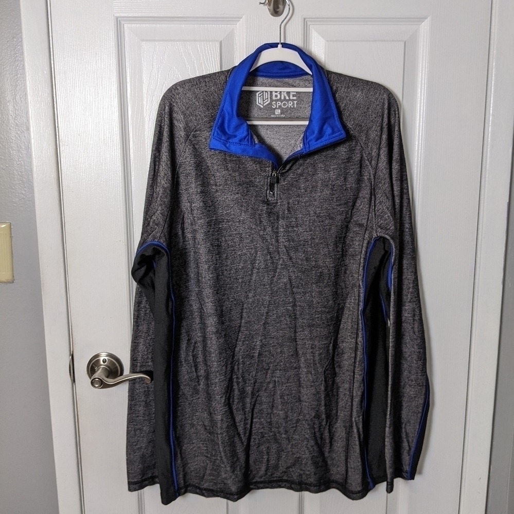 BKE Sport Quarter Zip Heather Grey and Blue Pullover Jacket Men's Size XL